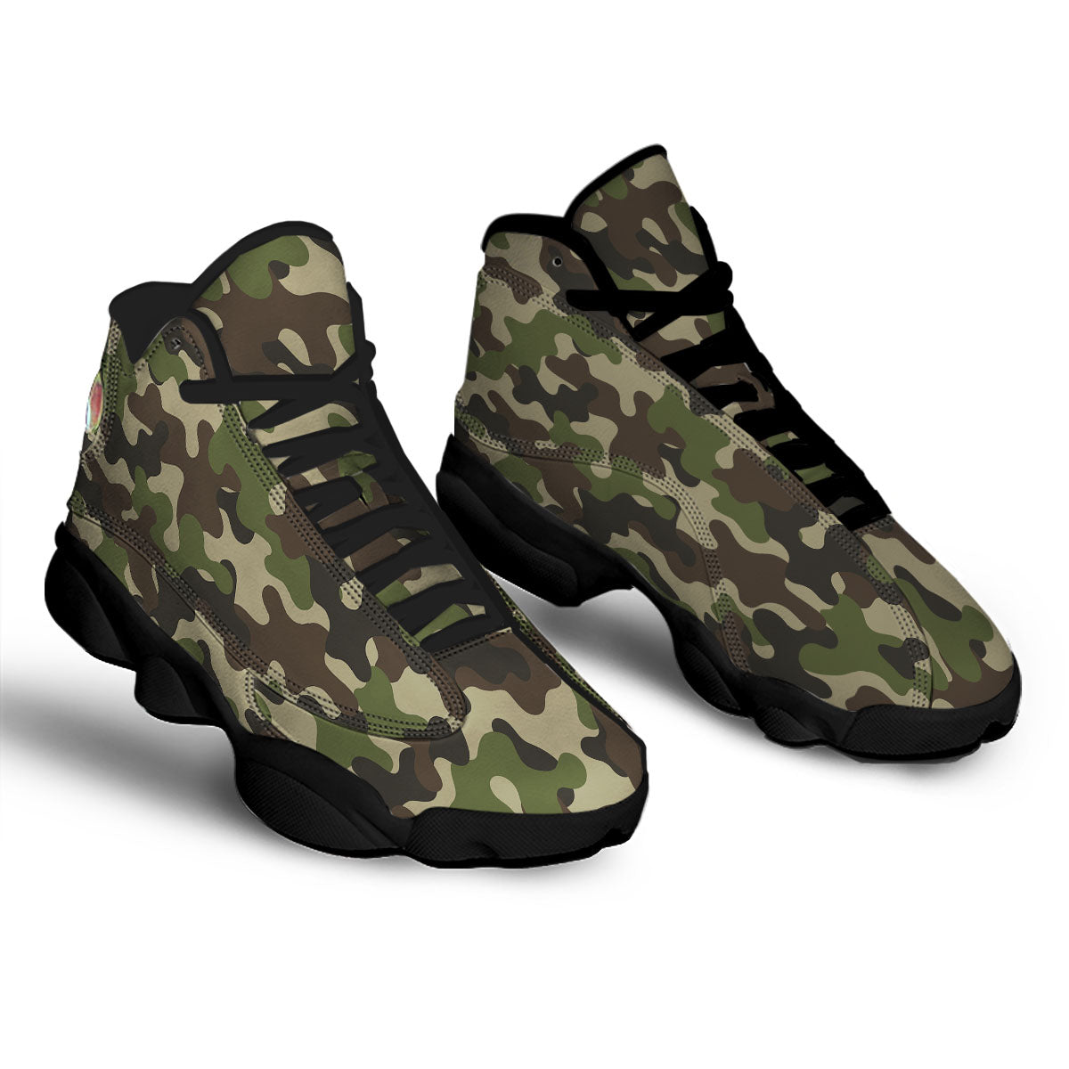Camouflage Jungle Hunting Print Black Basketball Shoes-grizzshop