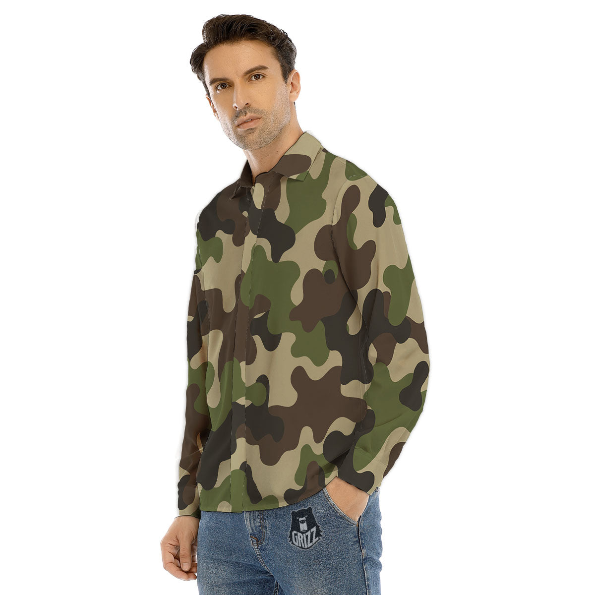 Camouflage Jungle Hunting Print Men's Dress Shirts-grizzshop