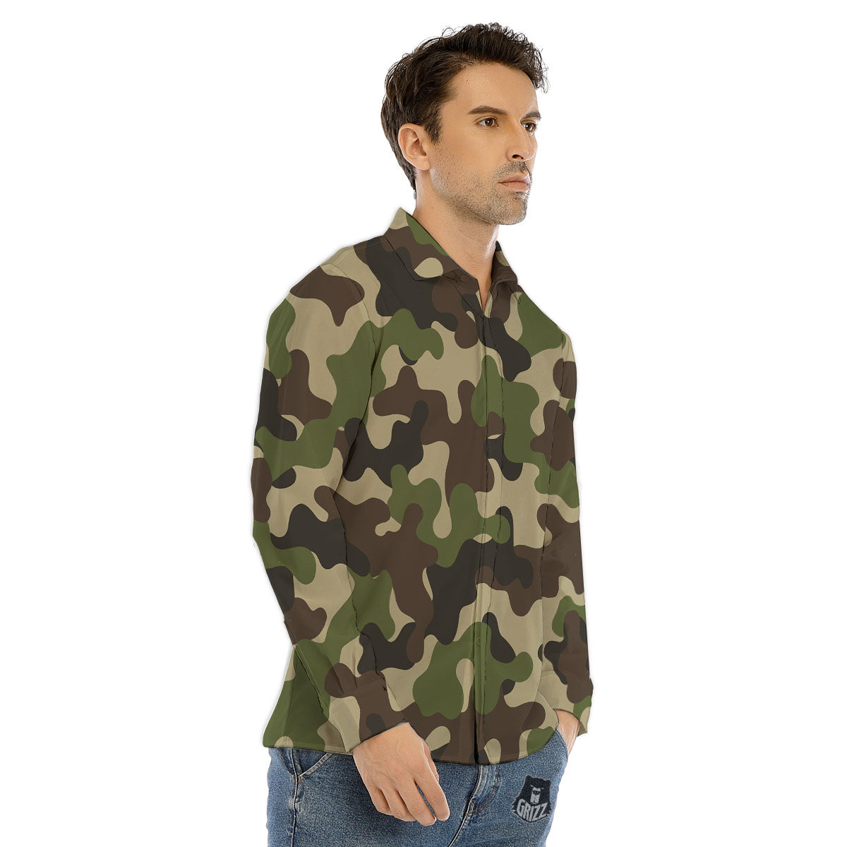 Camouflage Jungle Hunting Print Men's Dress Shirts-grizzshop
