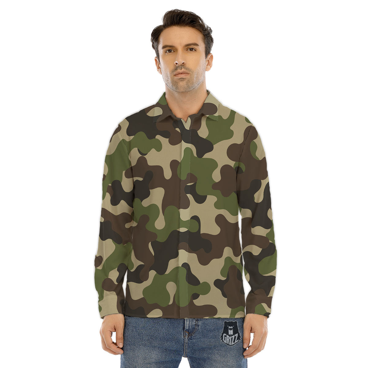 Camouflage Jungle Hunting Print Men's Dress Shirts-grizzshop