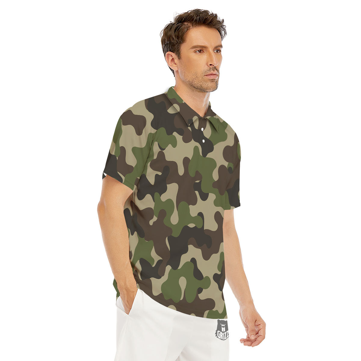 Camouflage Jungle Hunting Print Men's Golf Shirts-grizzshop