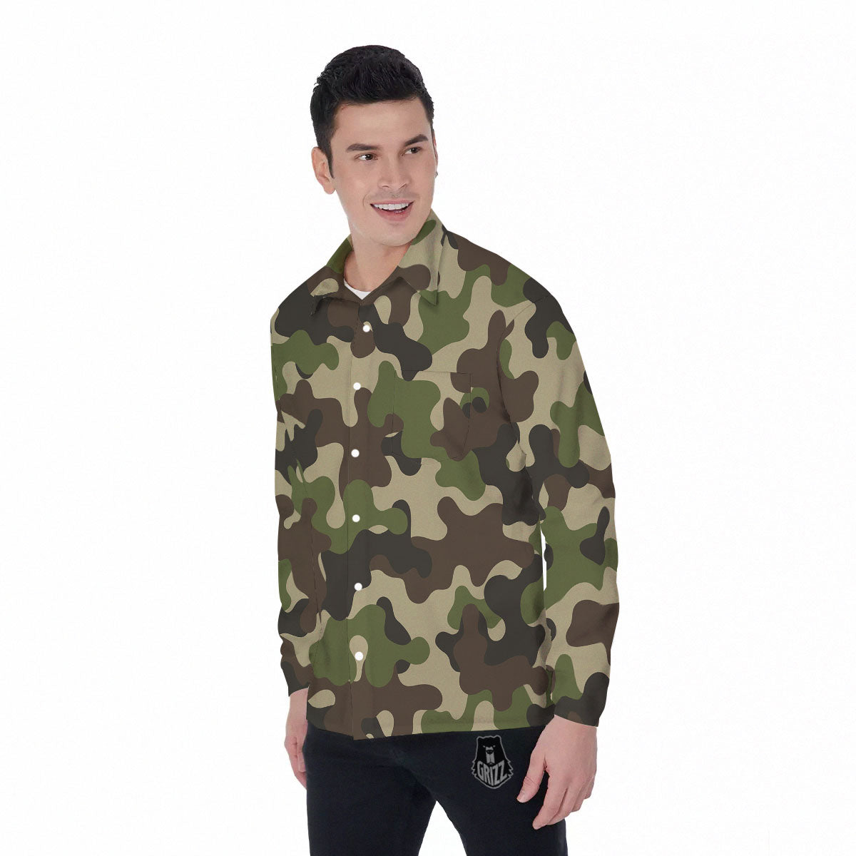 Camouflage Jungle Hunting Print Men's Long Sleeve Shirts-grizzshop
