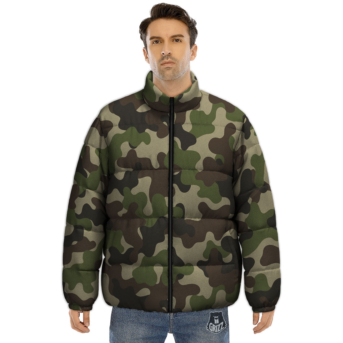 Camouflage Jungle Hunting Print Puffer Jacket-grizzshop