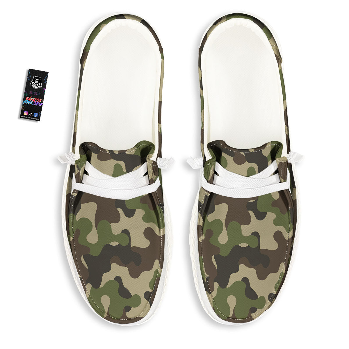 Camouflage Jungle Hunting Print White Loafers-grizzshop