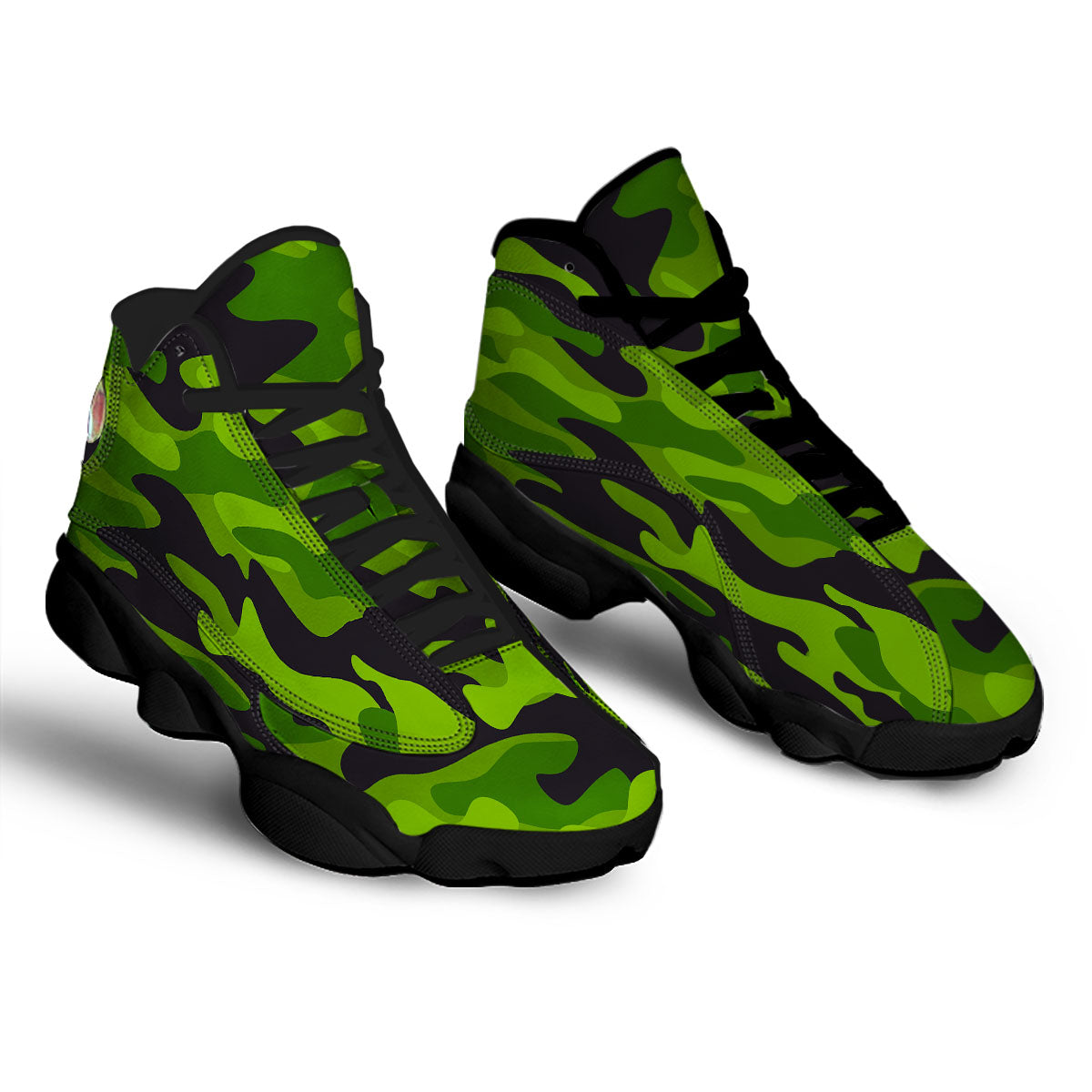 Camouflage Lime Green Print Black Basketball Shoes-grizzshop