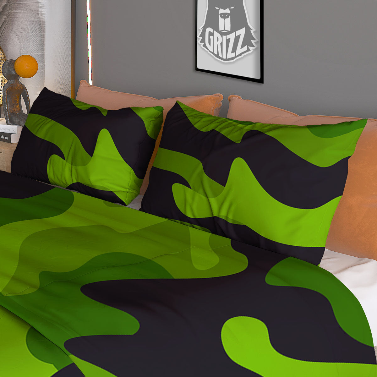 Camouflage Lime Green Print Duvet Cover Bedding Set