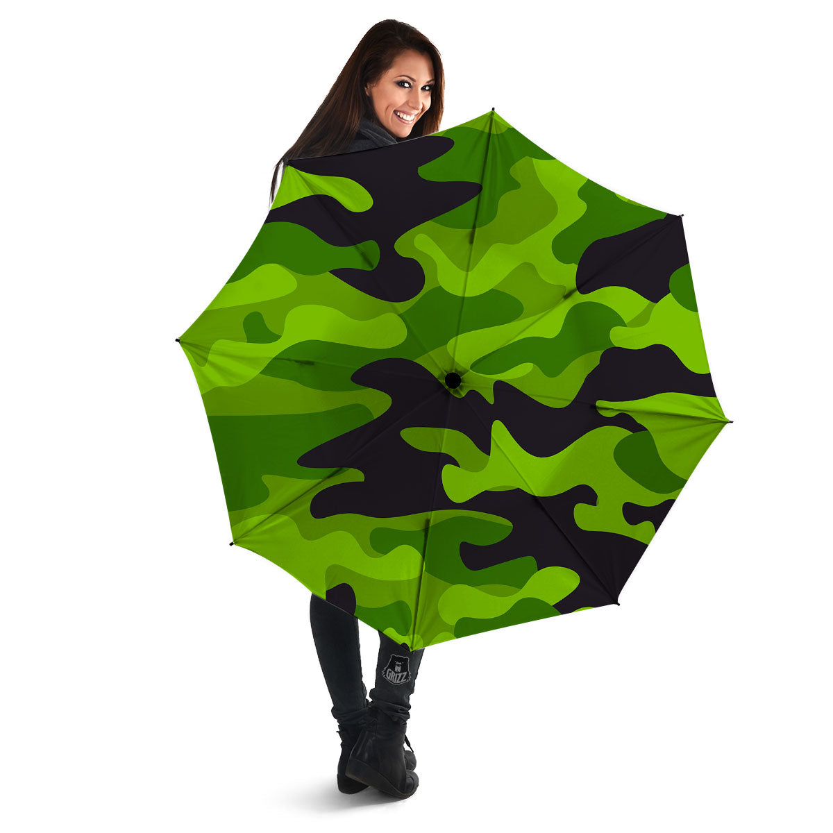 Camouflage Lime Green Print Umbrella-grizzshop