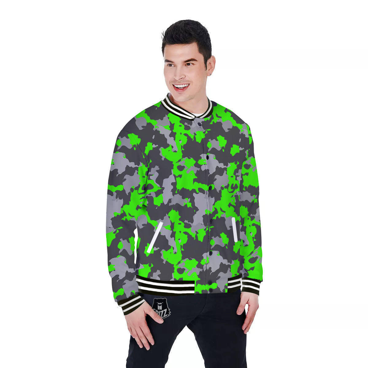 Camouflage Neon Print Baseball Jacket-grizzshop