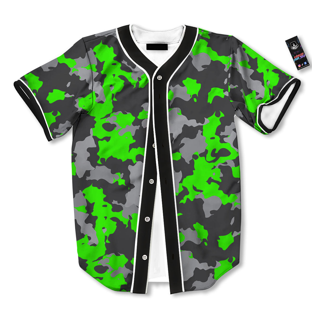 Camouflage Neon Print Baseball Jersey-grizzshop