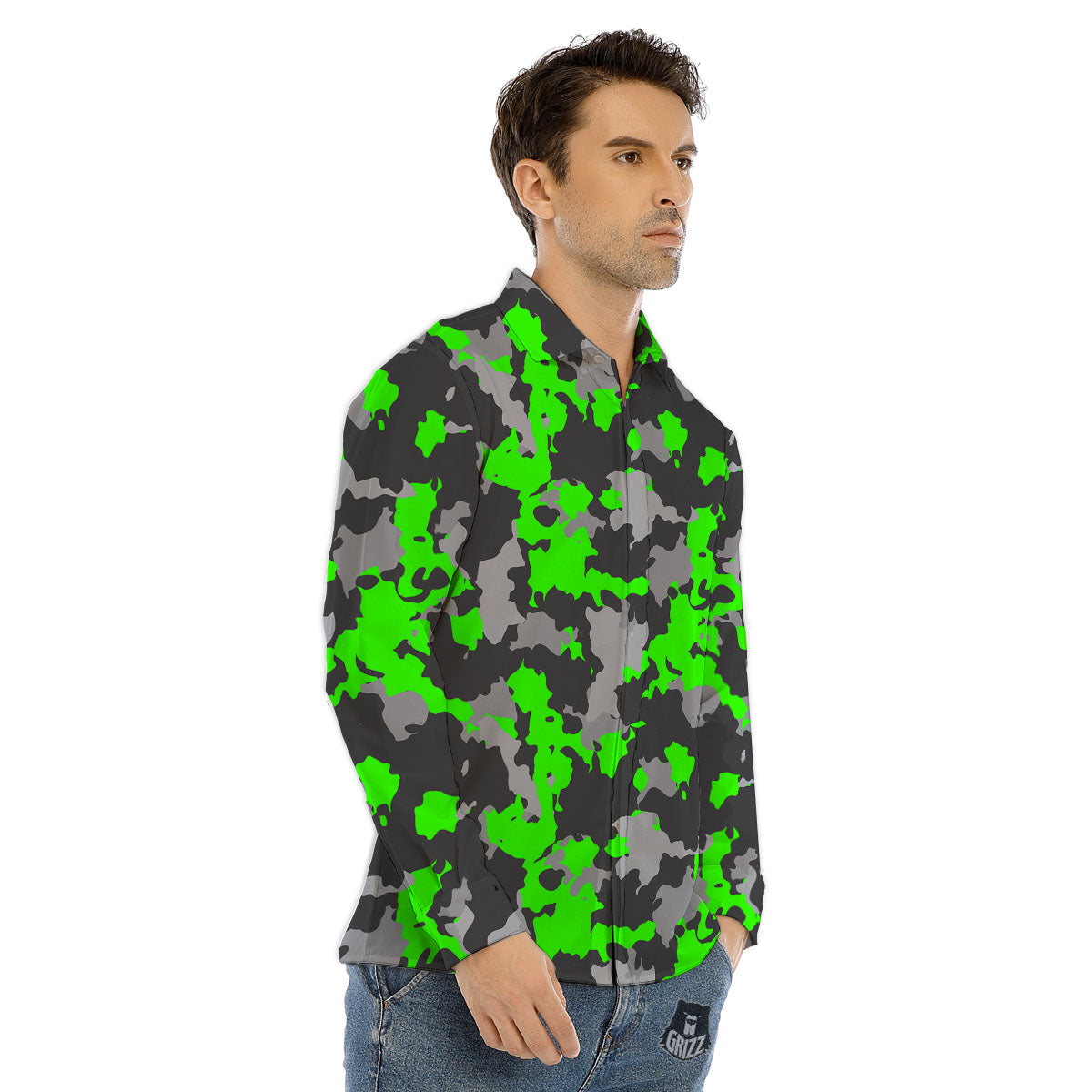 Camouflage Neon Print Men's Dress Shirts-grizzshop