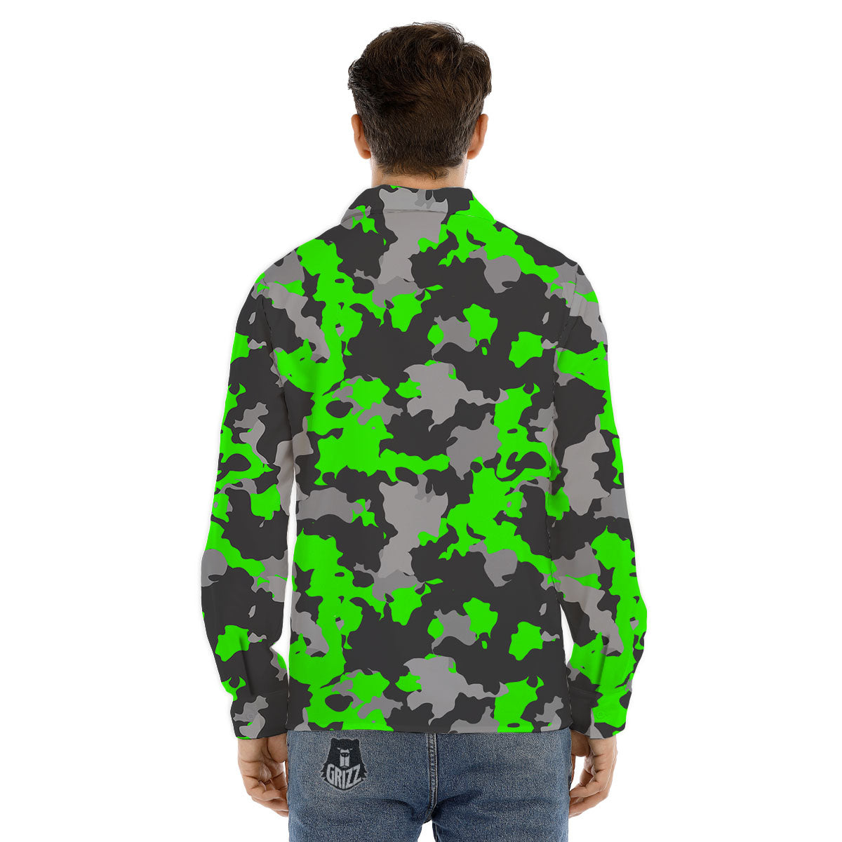 Camouflage Neon Print Men's Dress Shirts-grizzshop