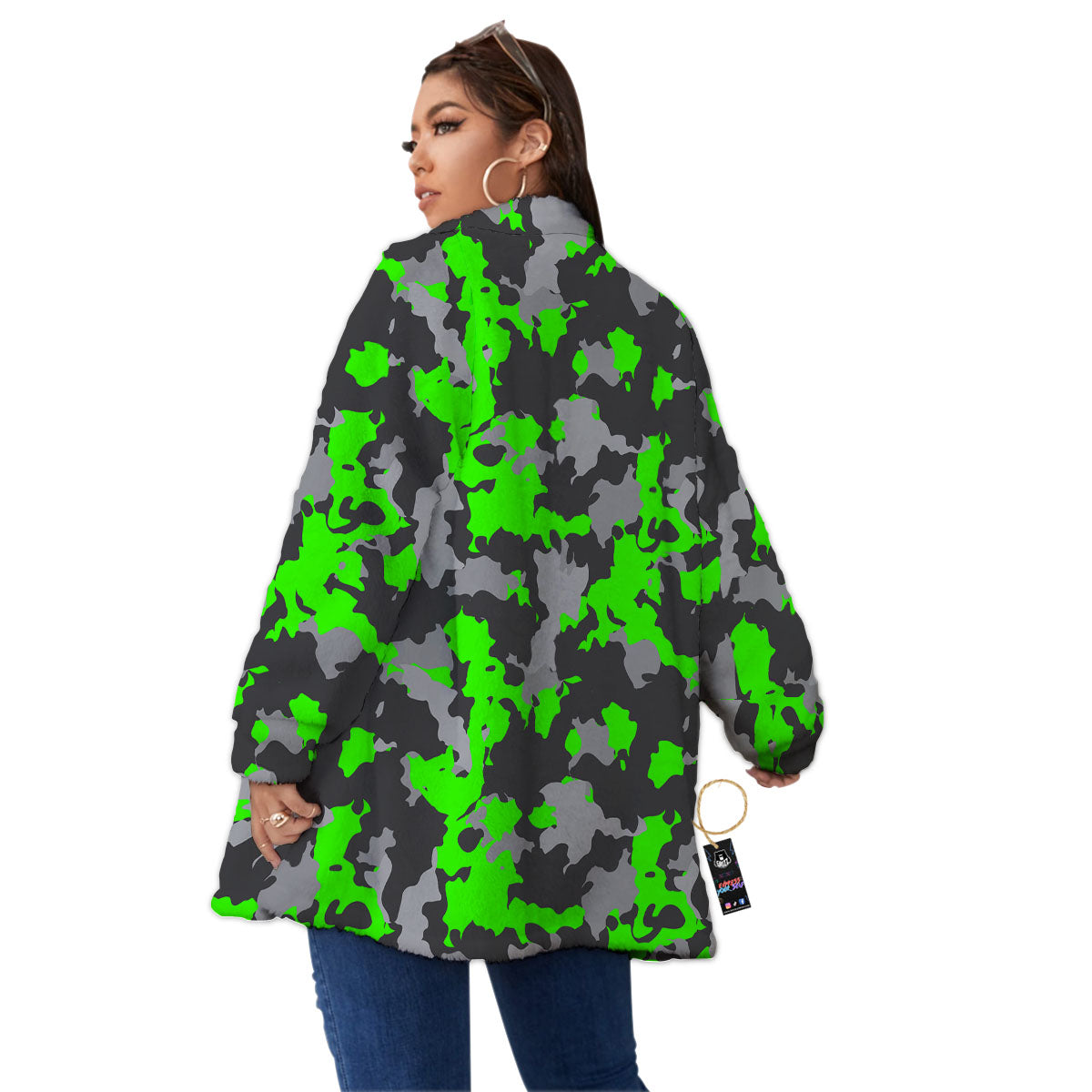 Camouflage Neon Print Women's Sherpa Jacket-grizzshop