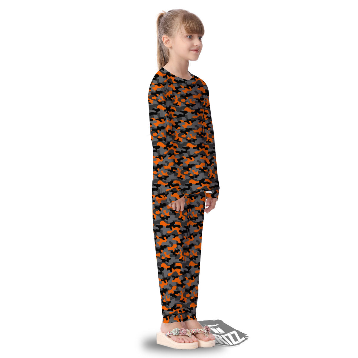 Camouflage Orange And Black Print Kid's Pajamas-grizzshop