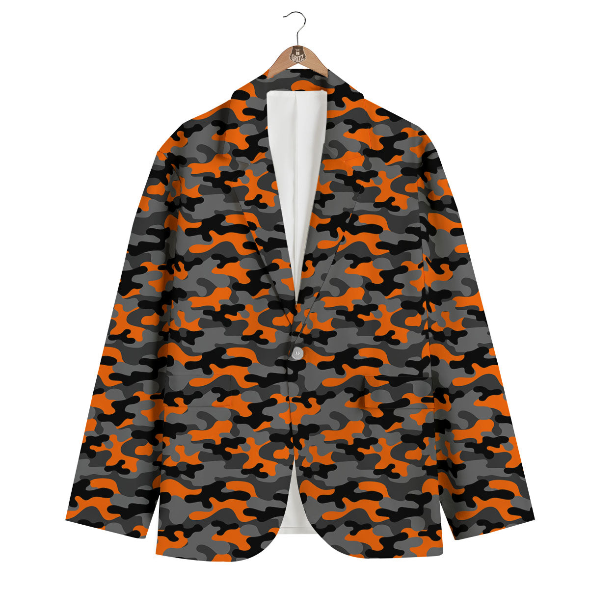 Camouflage Orange And Black Print Men's Blazer-grizzshop