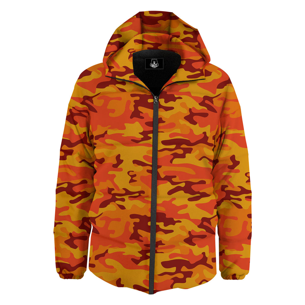 Camouflage Orange Print Down Jacket-grizzshop
