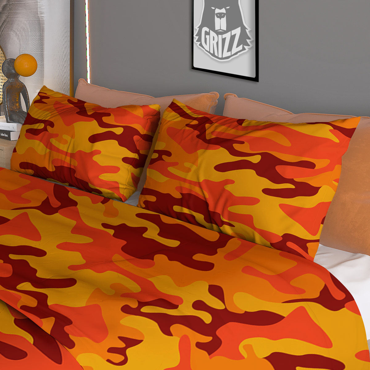 Camouflage Orange Print Duvet Cover Bedding Set