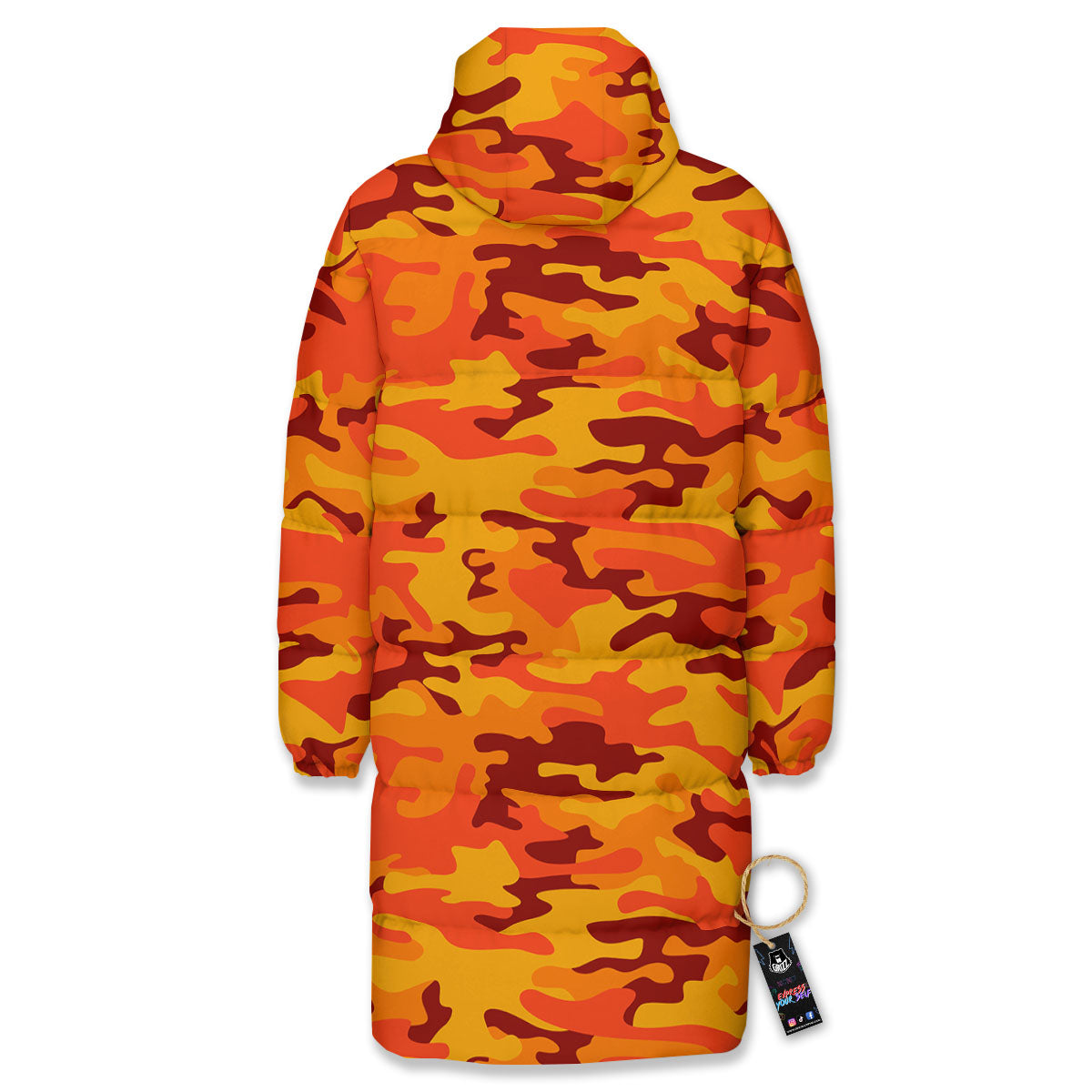 Camouflage Orange Print Long Down Jacket-grizzshop