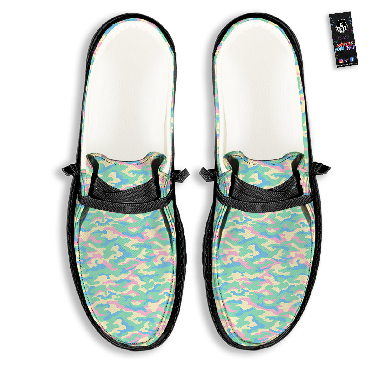 Camouflage Pastel Colors Print Pattern Black Loafers-grizzshop