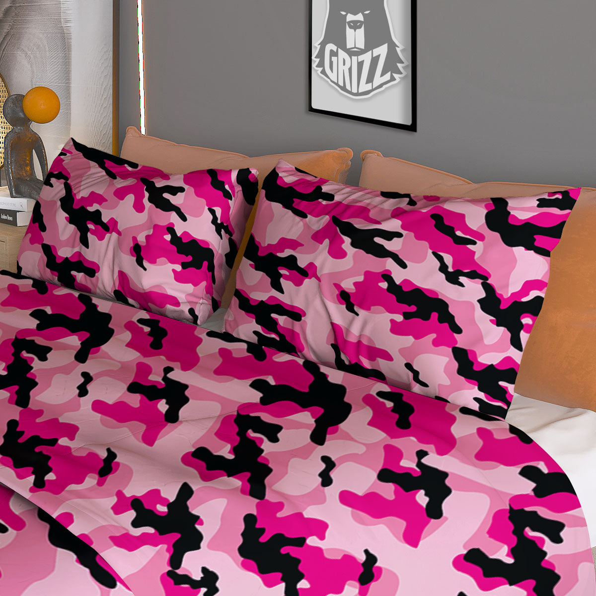 Camouflage Pink And Black Print Duvet Cover Bedding Set