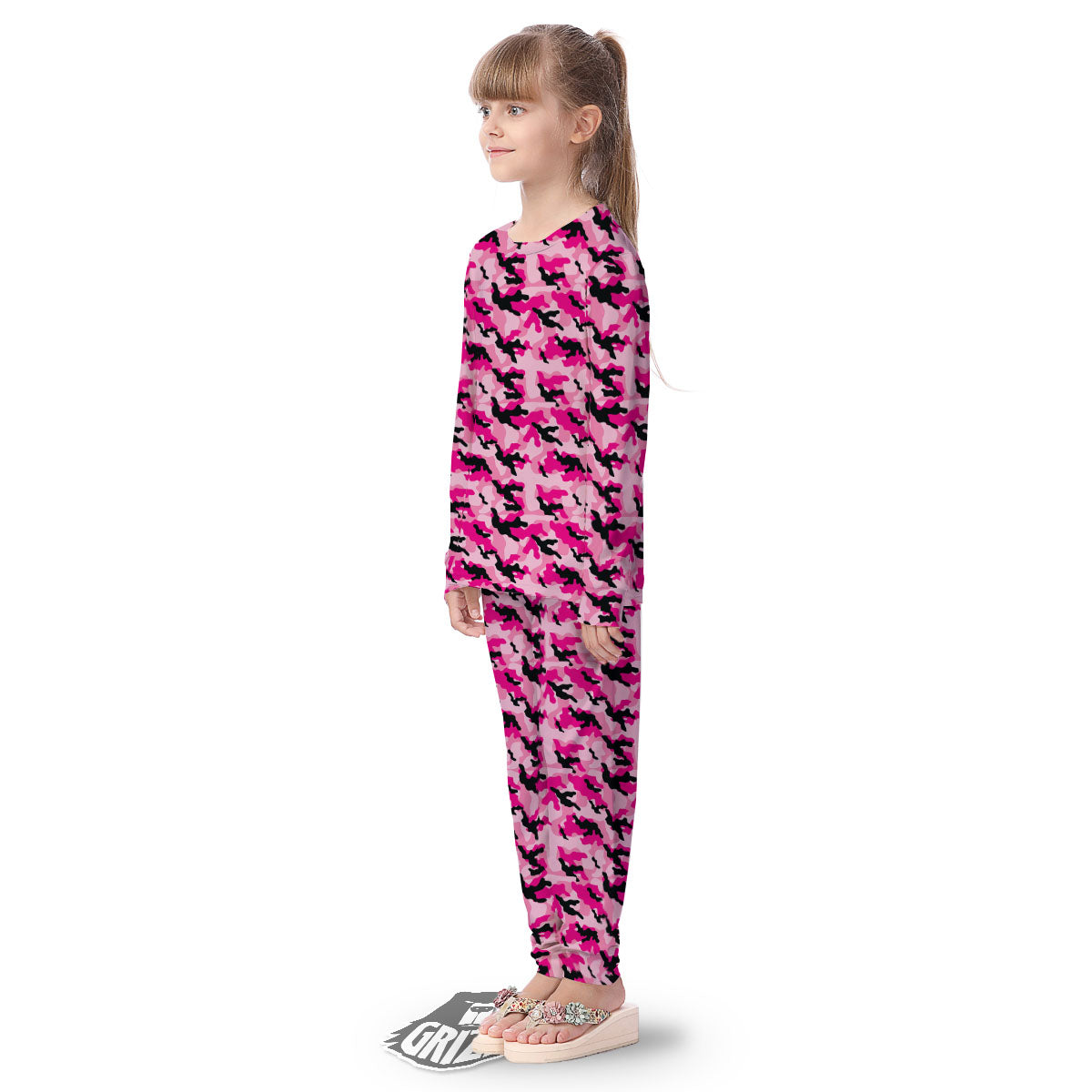 Camouflage Pink And Black Print Kid's Pajamas-grizzshop