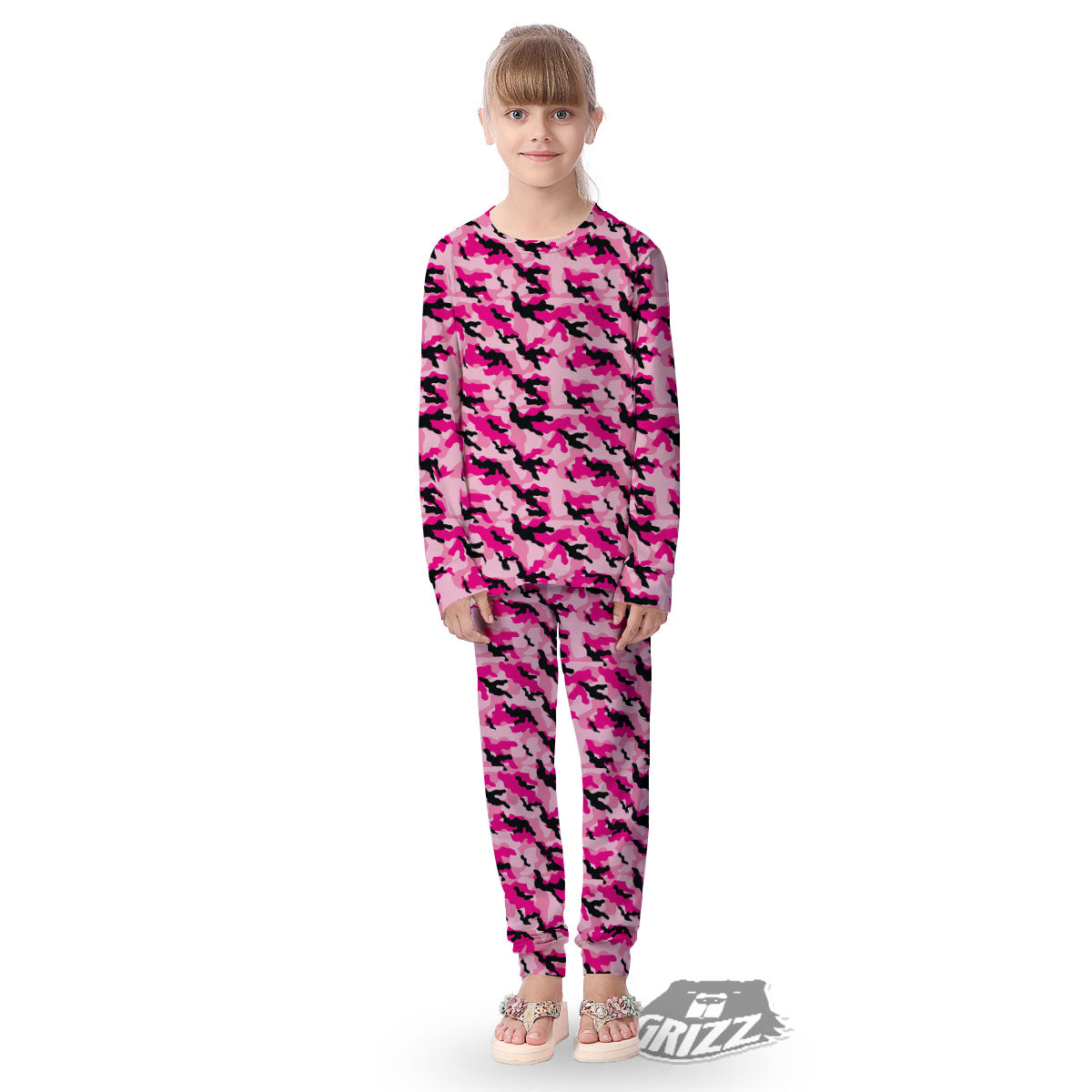 Camouflage Pink And Black Print Kid's Pajamas-grizzshop