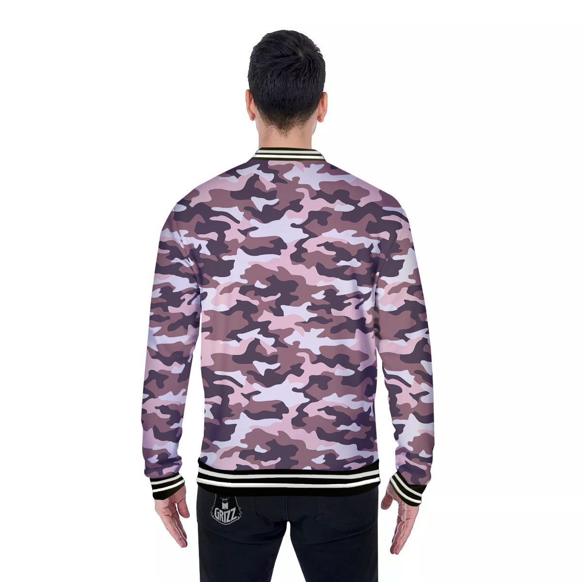 Camouflage Pink Brown Print Baseball Jacket-grizzshop