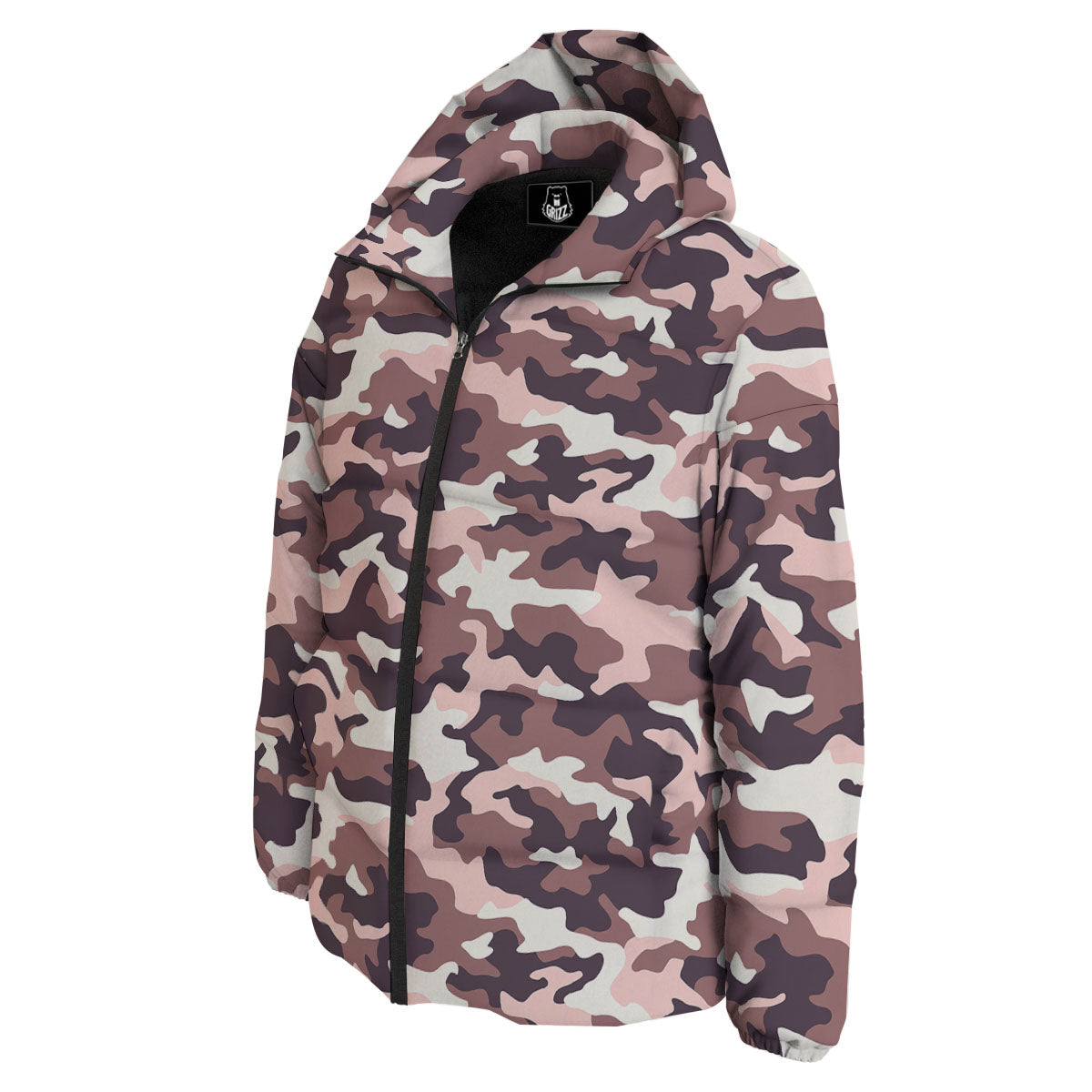 Camouflage Pink Brown Print Down Jacket-grizzshop