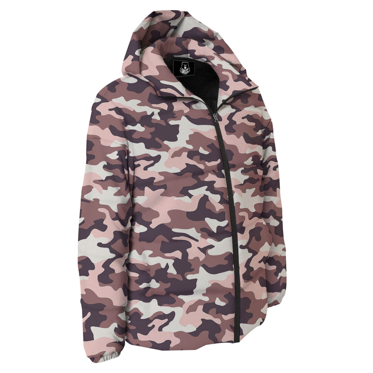 Camouflage Pink Brown Print Down Jacket-grizzshop