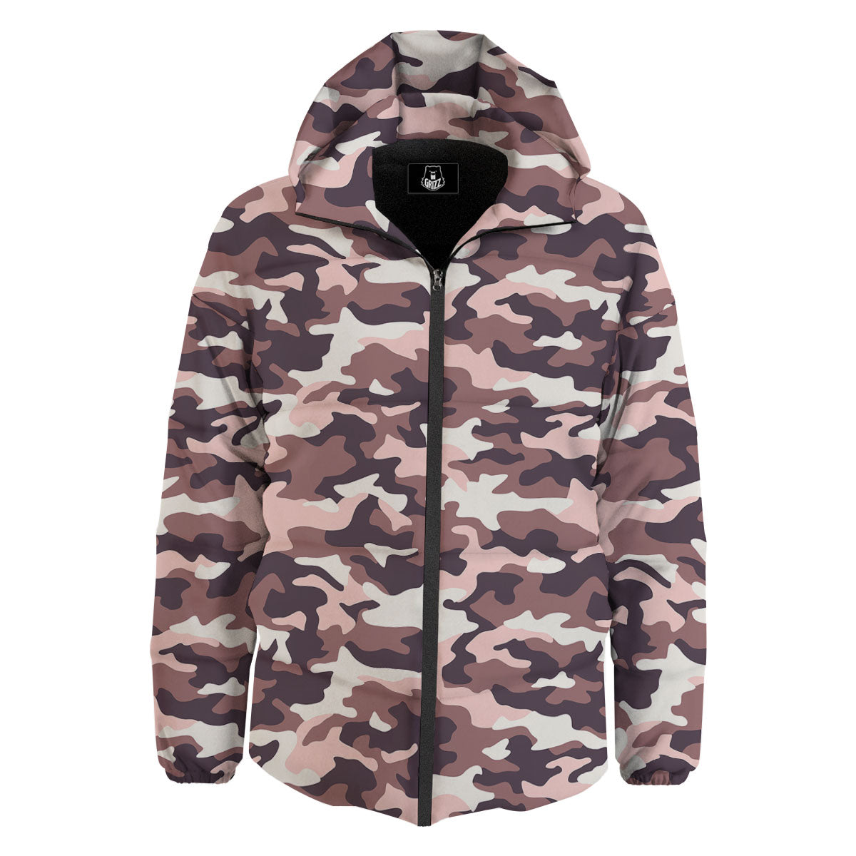 Camouflage Pink Brown Print Down Jacket-grizzshop