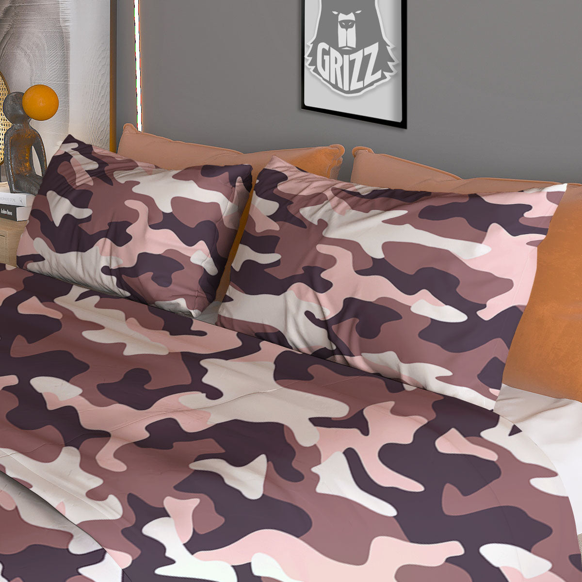 Camouflage Pink Brown Print Duvet Cover Bedding Set