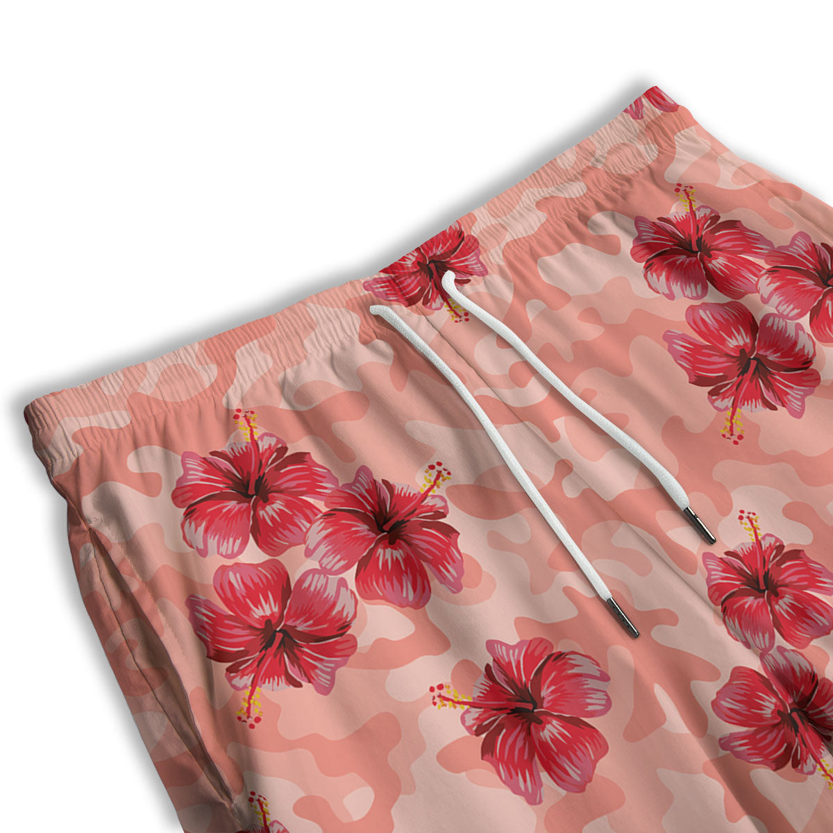 Camouflage Pink Hibiscus Flower Print Pattern Men's Athletic Shorts