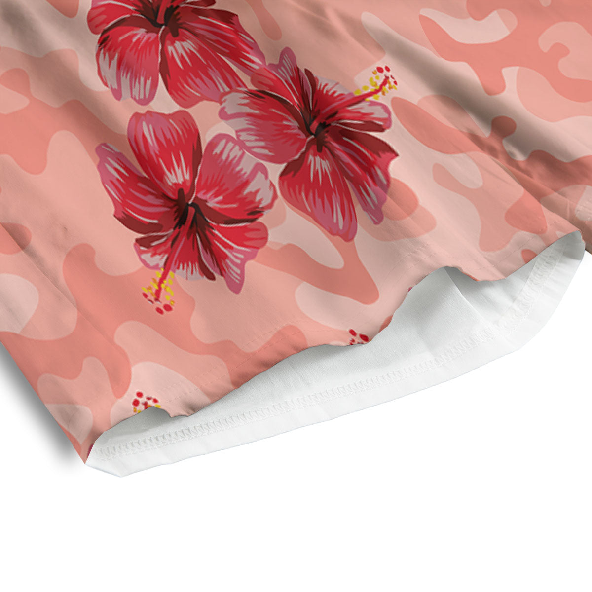 Camouflage Pink Hibiscus Flower Print Pattern Men's Athletic Shorts
