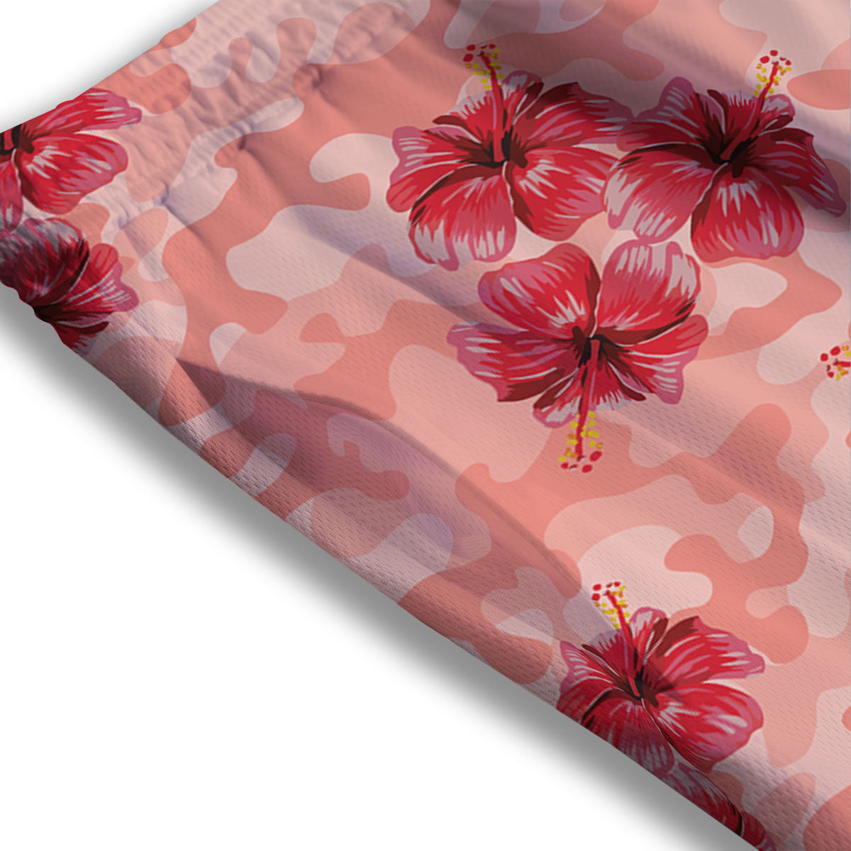 Camouflage Pink Hibiscus Flower Print Pattern Mesh Shorts