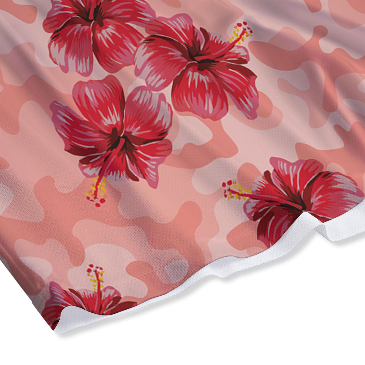Camouflage Pink Hibiscus Flower Print Pattern Mesh Shorts