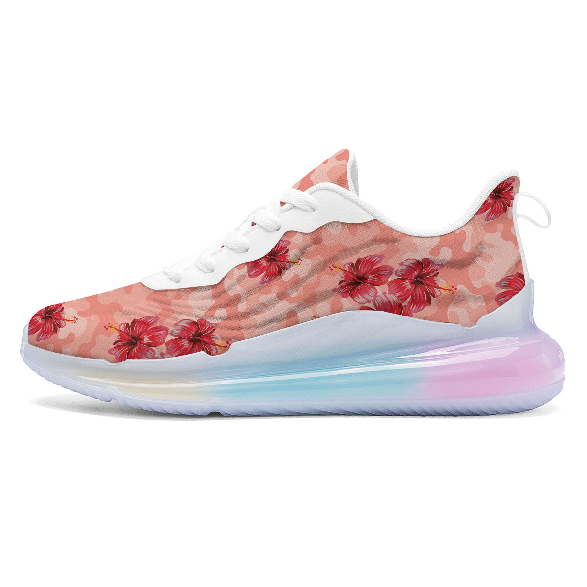Camouflage Pink Hibiscus Flower Print Pattern Running Sneakers-grizzshop