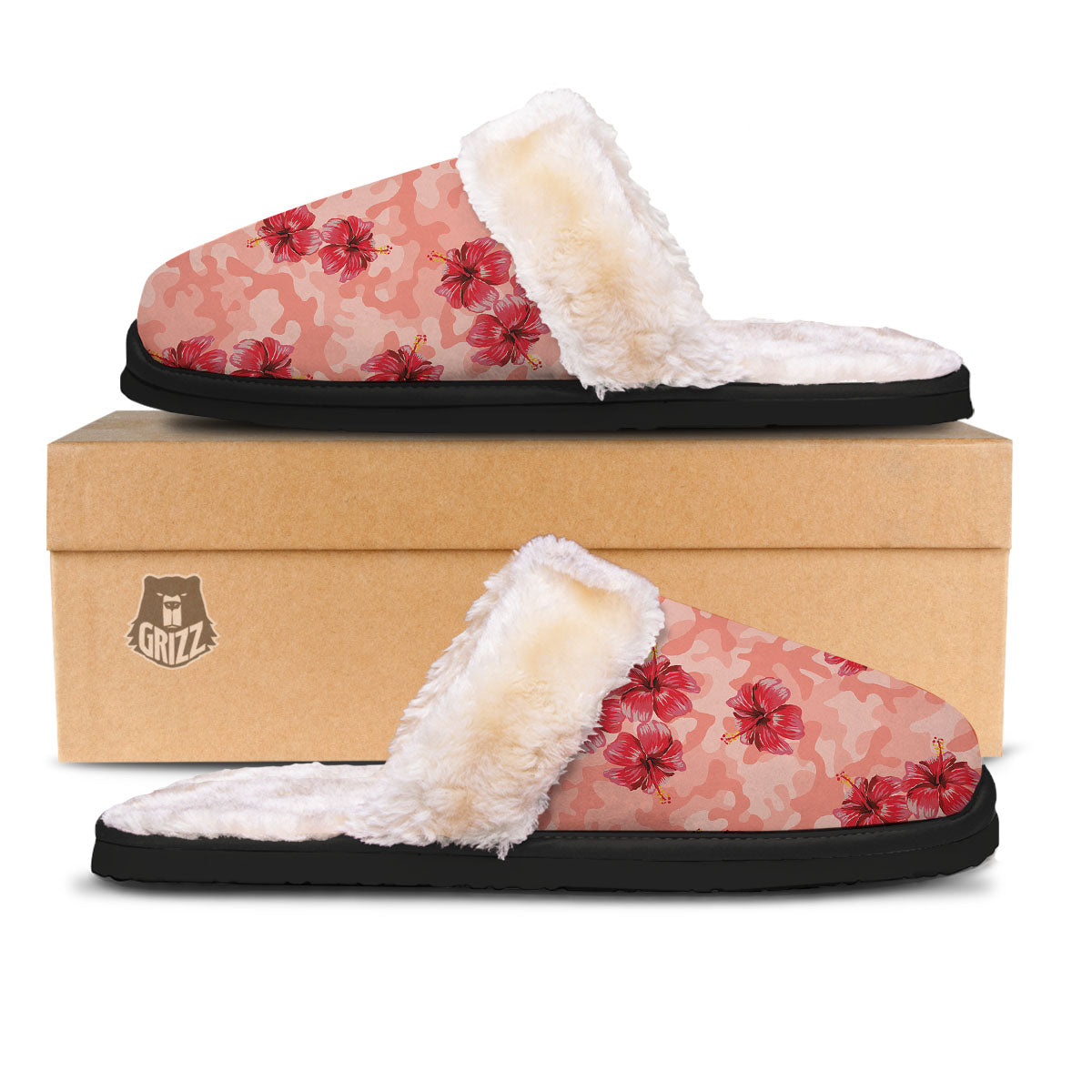 Camouflage Pink Hibiscus Flower Print Pattern Slippers-grizzshop