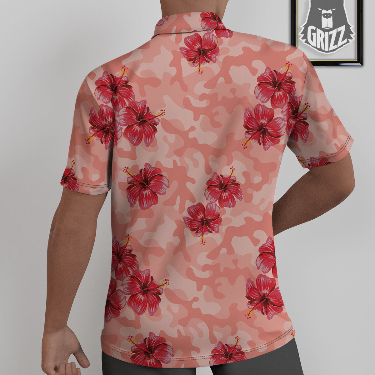 Camouflage Pink Hibiscus Flower Print Pattern Untucked Shirts-grizzshop
