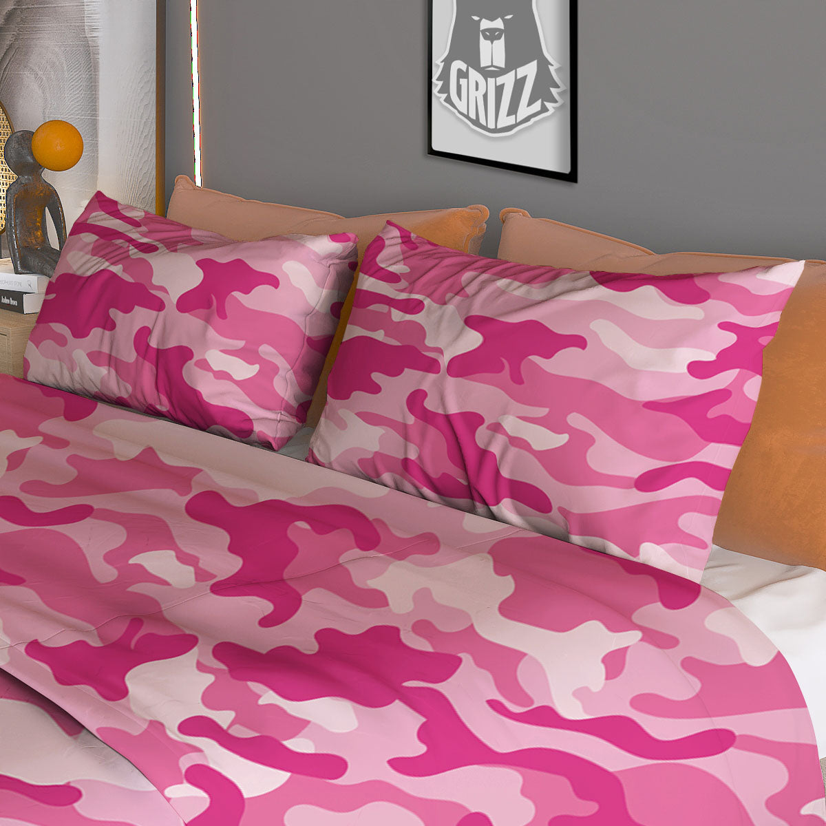 Camouflage Pink Print Pattern Duvet Cover Bedding Set