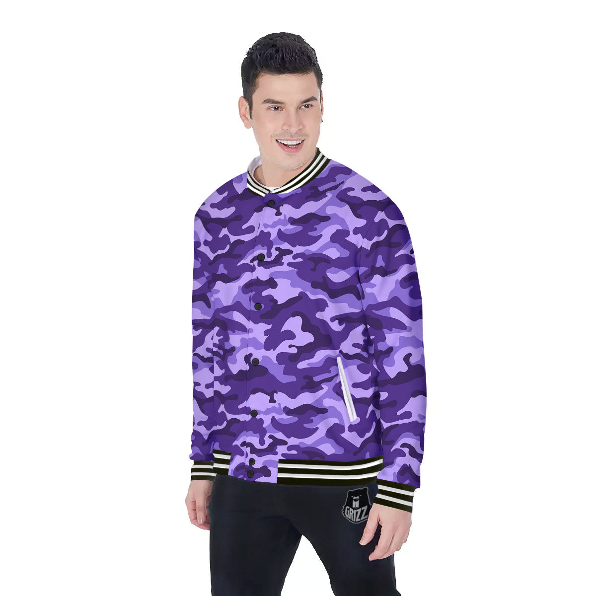 Camouflage Purple Print Pattern Baseball Jacket-grizzshop