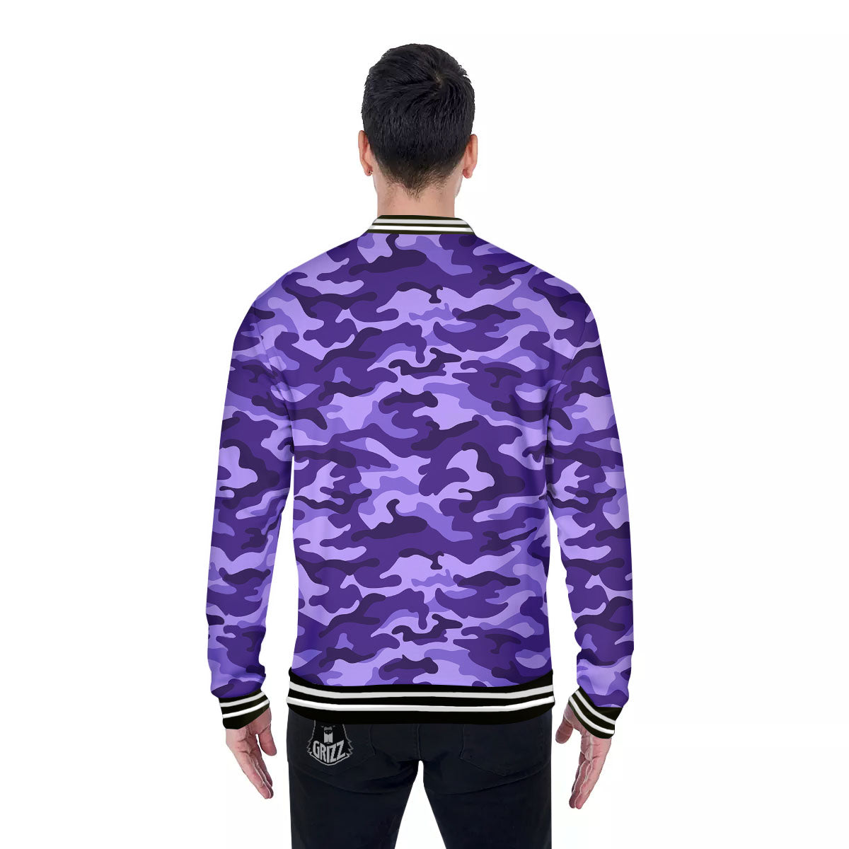 Camouflage Purple Print Pattern Baseball Jacket-grizzshop