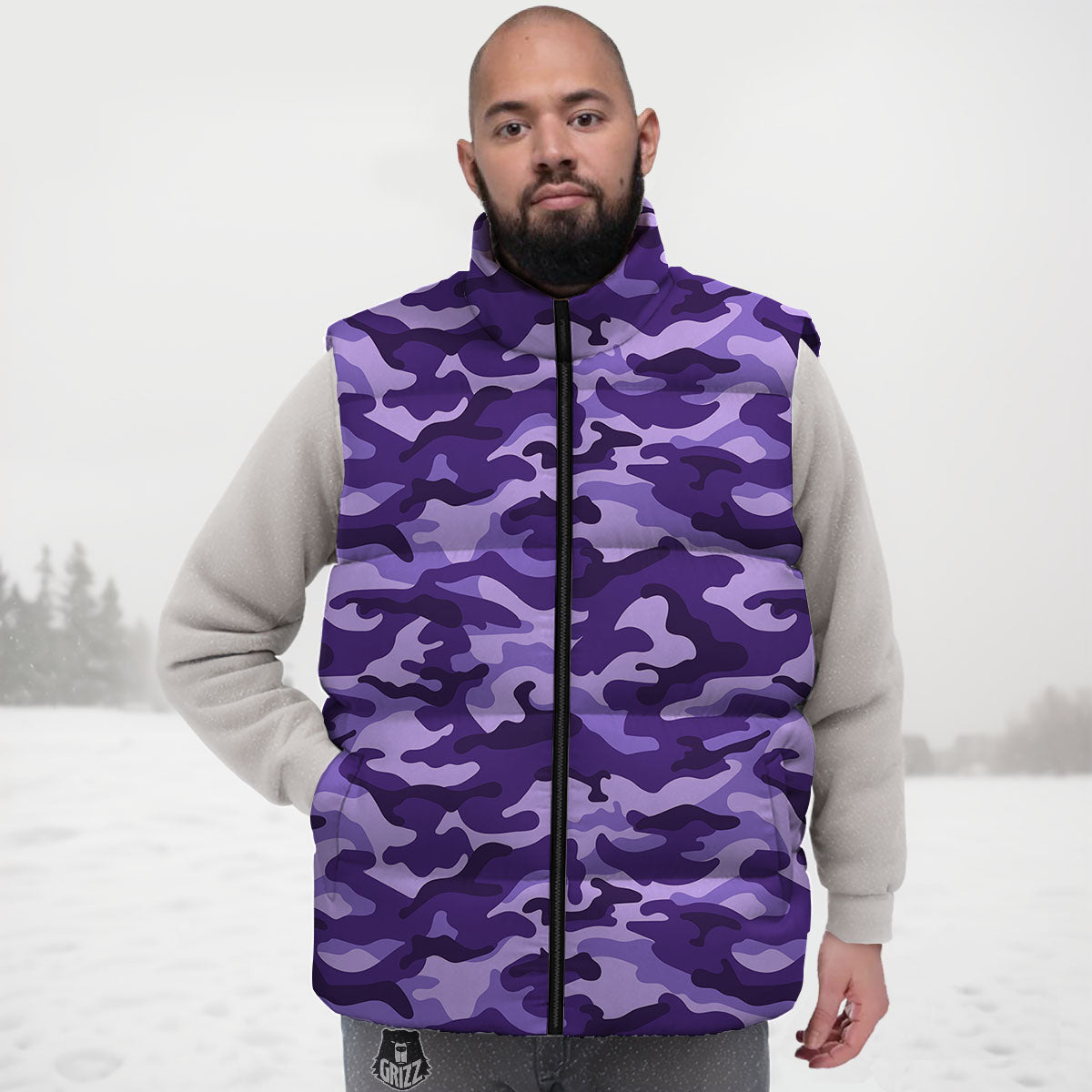 Camouflage Purple Print Pattern Down Vest-grizzshop