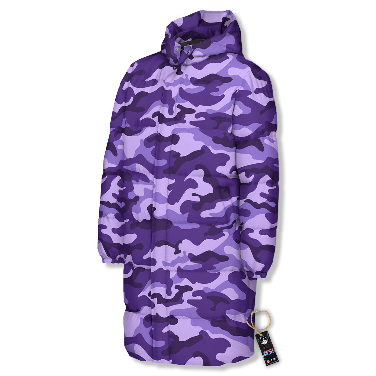 Camouflage Purple Print Pattern Long Down Jacket-grizzshop