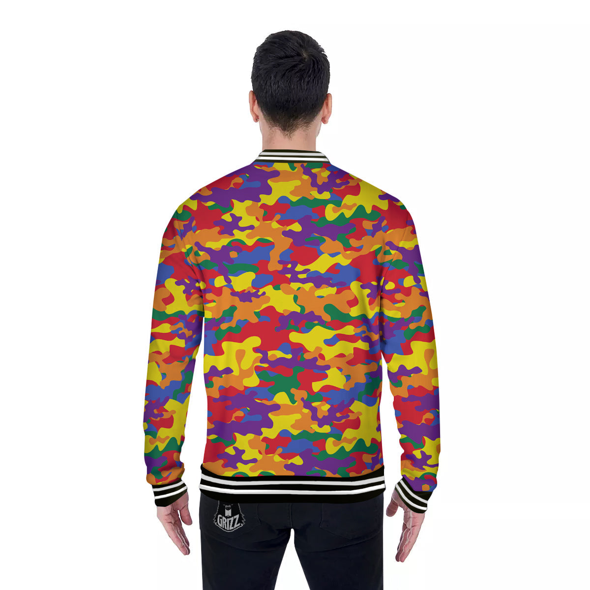 Camouflage Rainbow Print Baseball Jacket-grizzshop