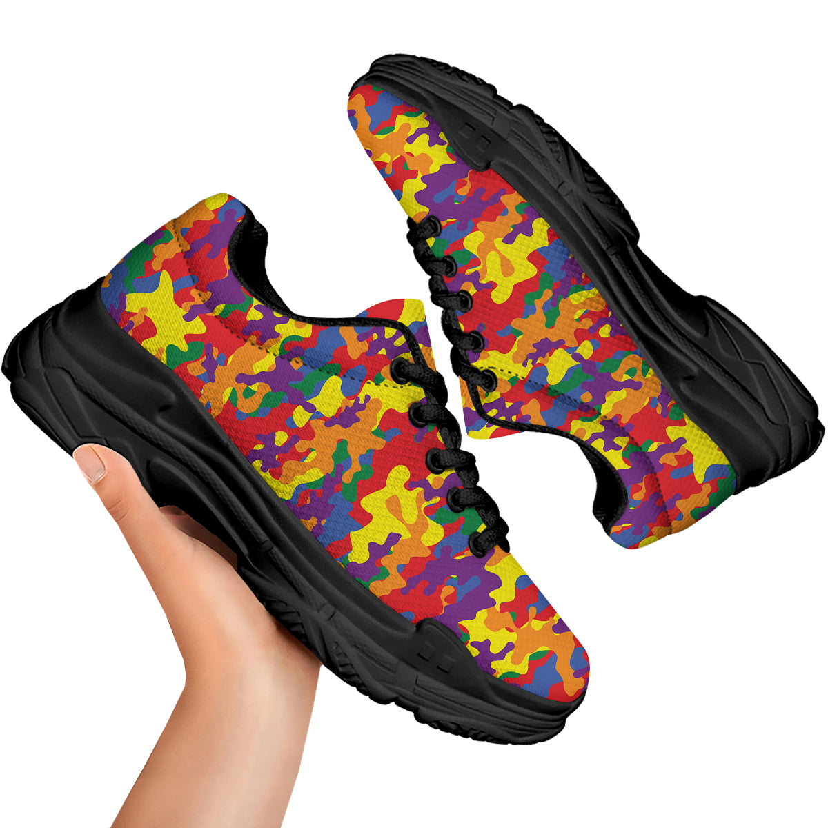 Camouflage Rainbow Print Black Chunky Shoes-grizzshop