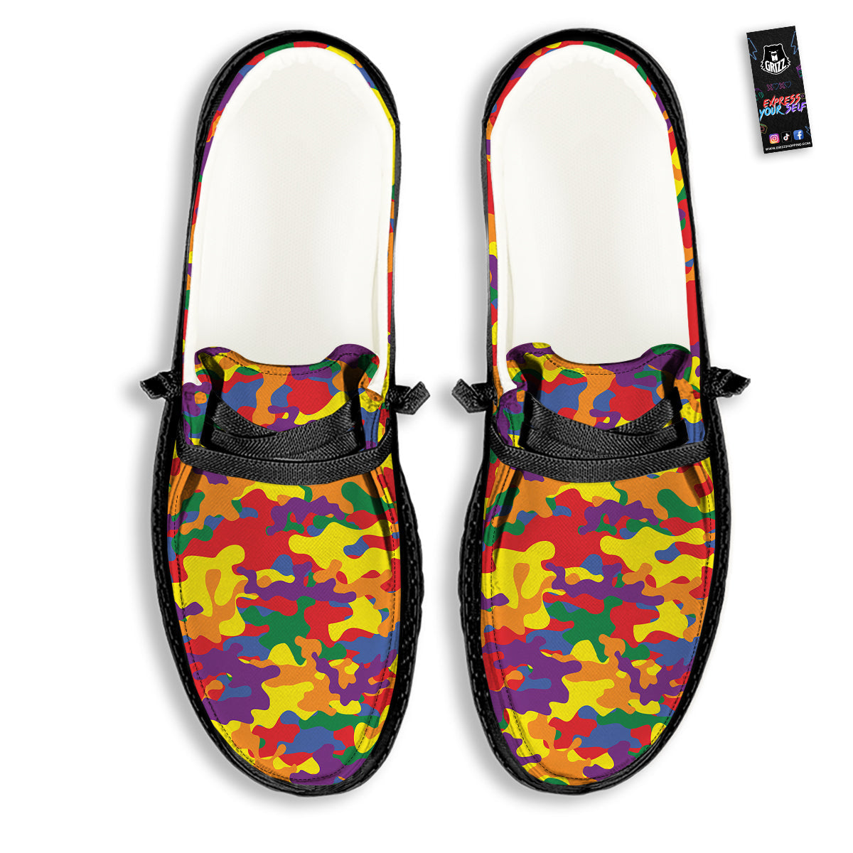 Camouflage Rainbow Print Black Loafers-grizzshop