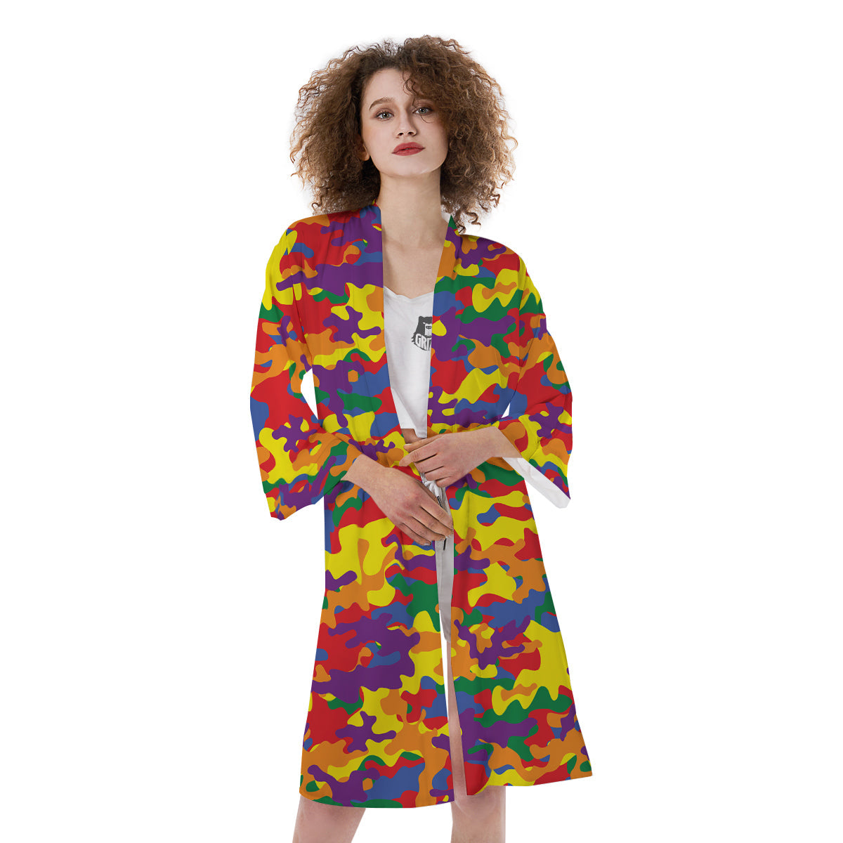 Camouflage Rainbow Print Kimono-grizzshop