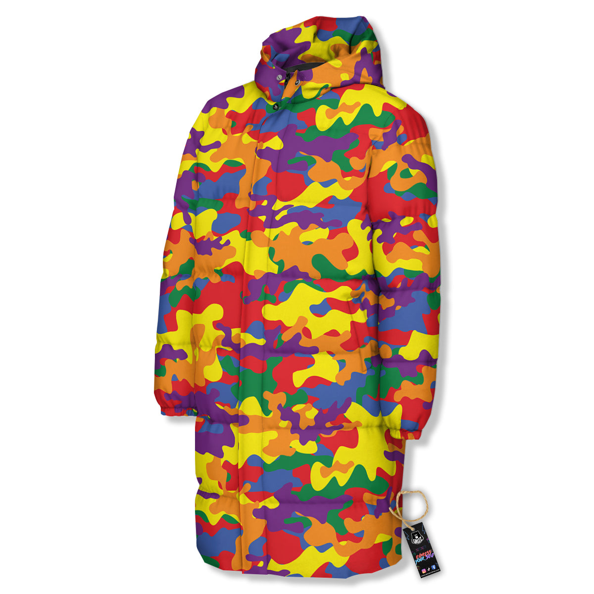 Camouflage Rainbow Print Long Down Jacket-grizzshop