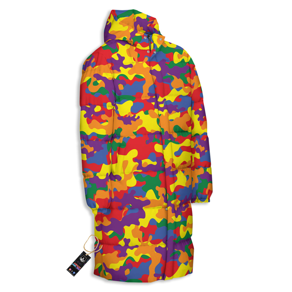 Camouflage Rainbow Print Long Down Jacket-grizzshop