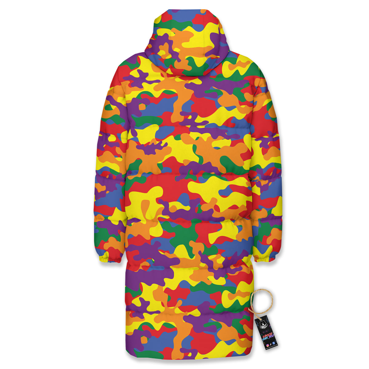 Camouflage Rainbow Print Long Down Jacket-grizzshop