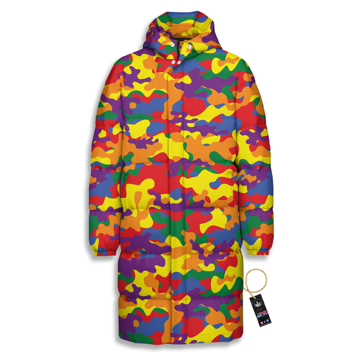 Camouflage Rainbow Print Long Down Jacket-grizzshop
